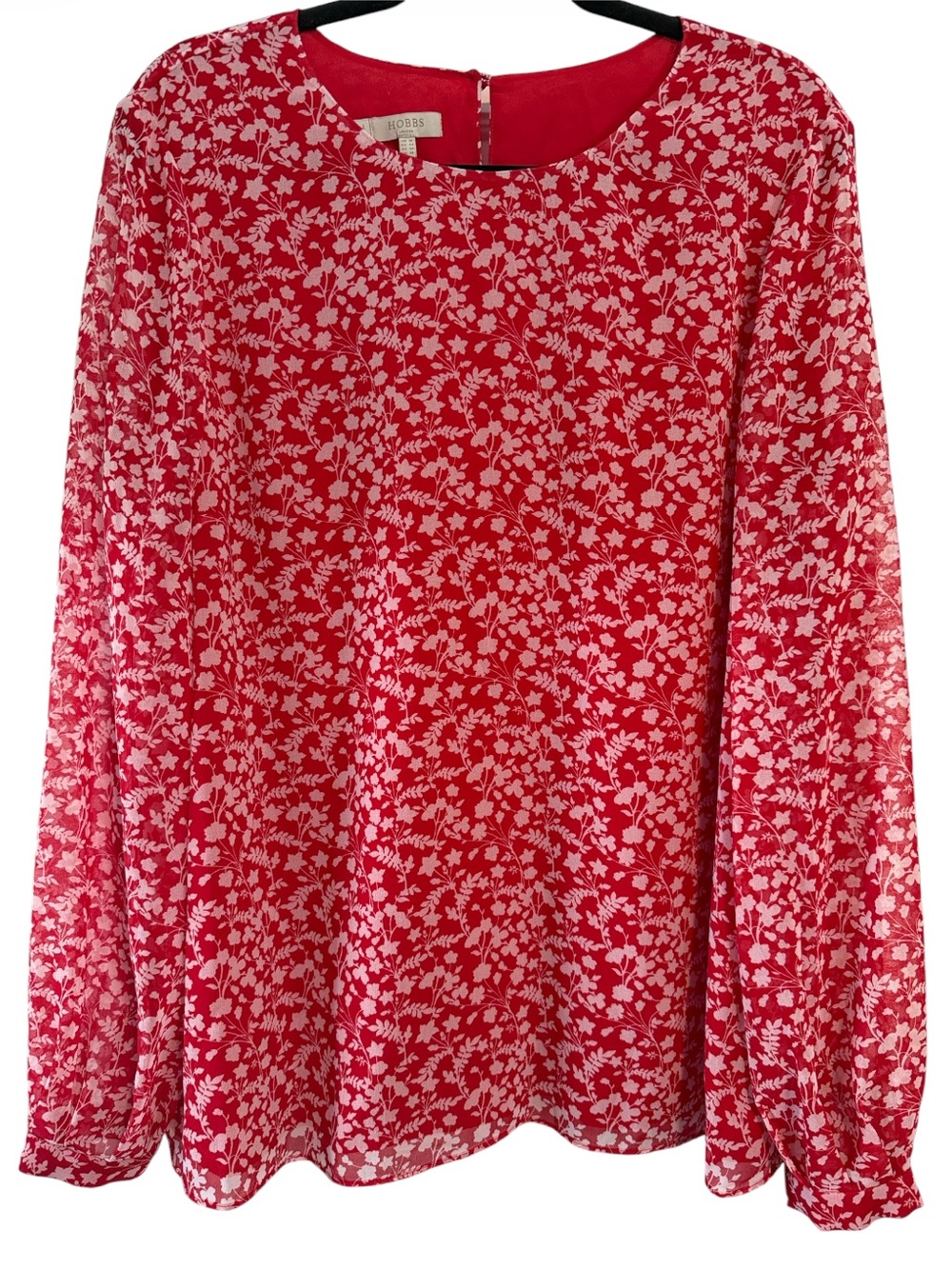 Hobbs London Red Floral Pattern Long Sleeve Blouse